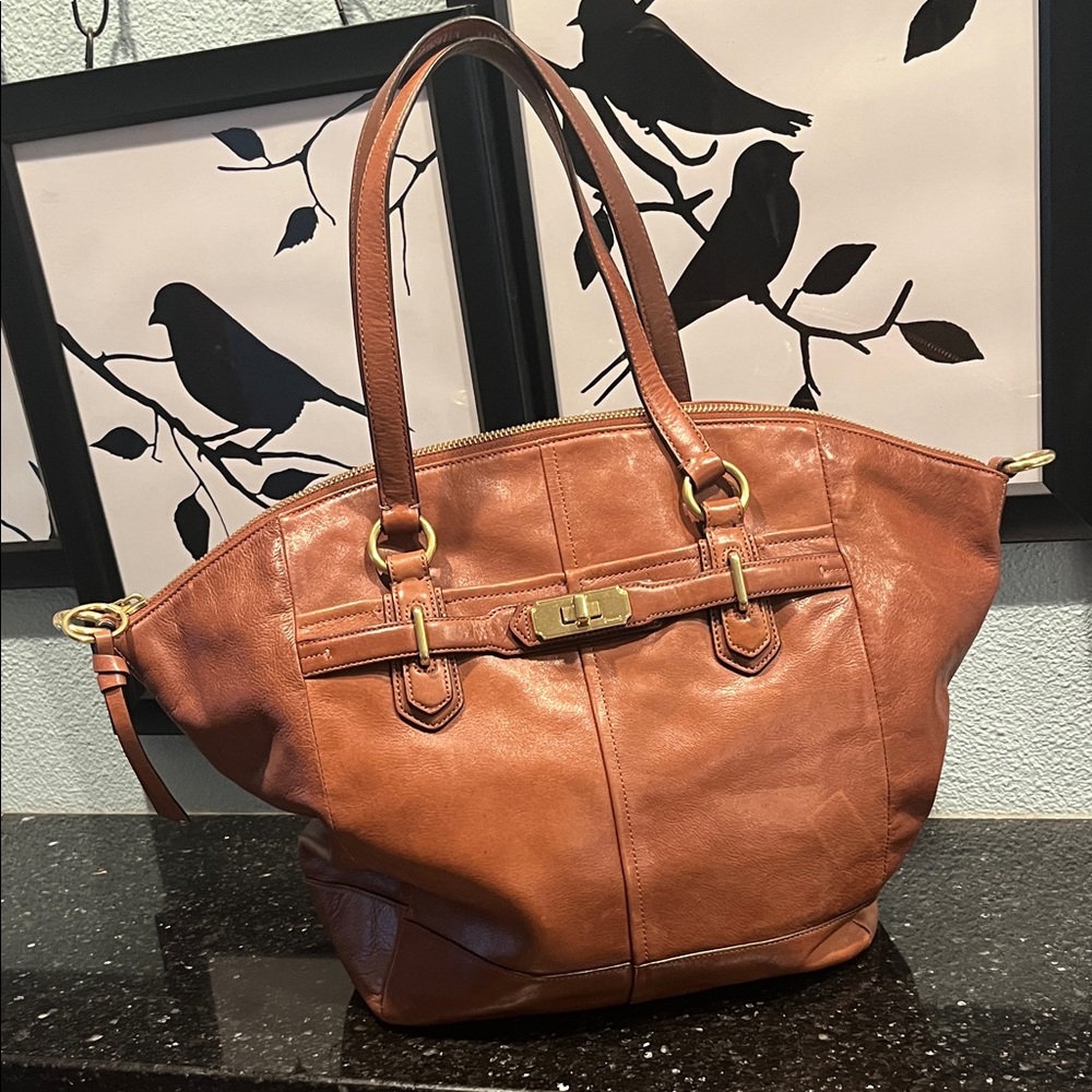 Coach Brown Leather Tote with Gold Hardware